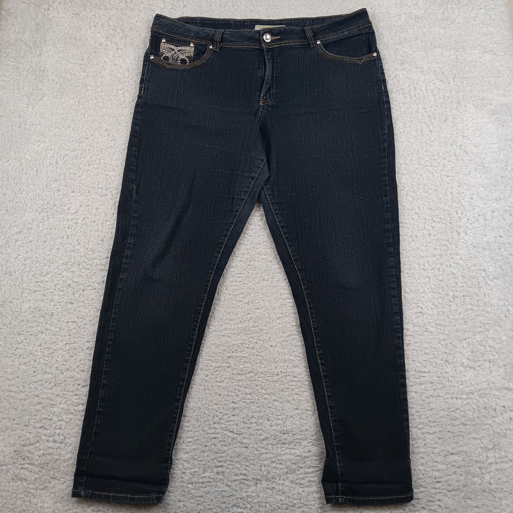 Que Hermosa Skinny Jeans Women 20 Dark Wash Rhinestone Embroidered RN108349